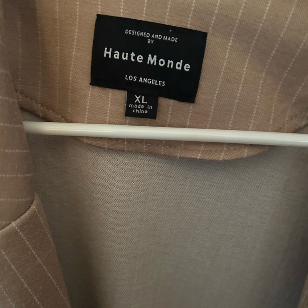 Haute Monde Beige Pinstripe Men's Blazer